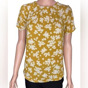 Ann Taylor Yellow Floral Short Sleeve Polyester Blouse XS